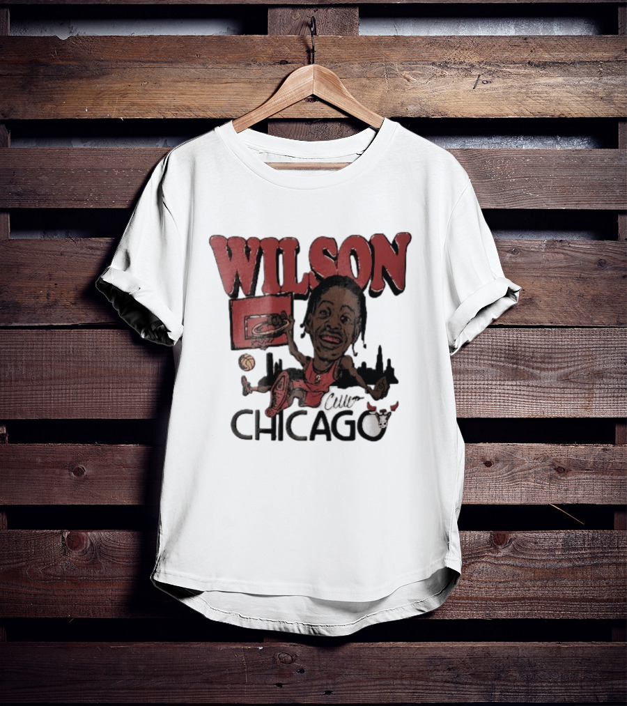 Chicago Bulls Wilson Cartoon Caricature Dunking City Skyline T-Shirt
