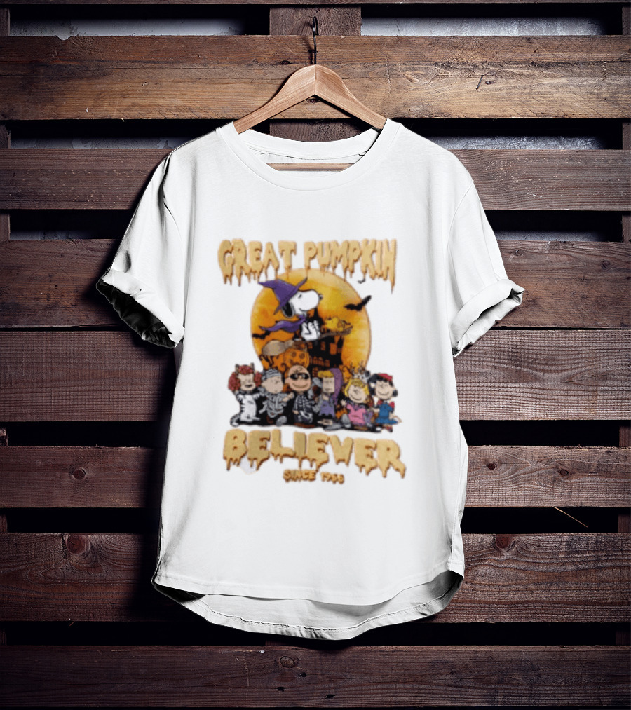 Great Pumpkin Believer Since 1966 Peanuts Halloween Snoopy Woodstock Charlie Brown Linus Sally Lucy Iconic Cartoon T-Shirt
