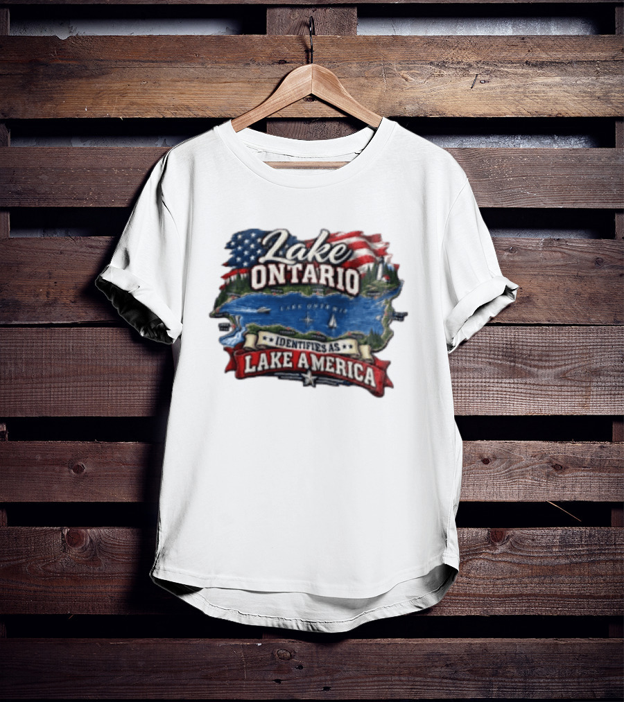 Lake Ontario Identifies As Lake America Map With Patriotic Flag And Nautical T-Shirt