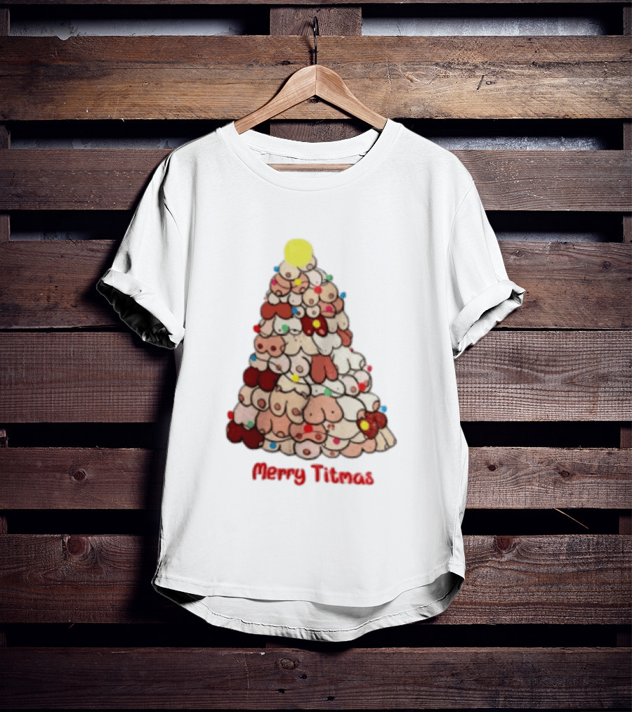 Merry Titmas Christmas Tree Humor Boob Ornaments T-Shirt