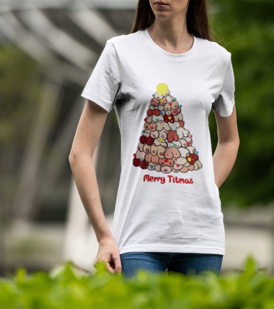 Merry Titmas Christmas Tree Humor Boob Ornaments T-Shirt