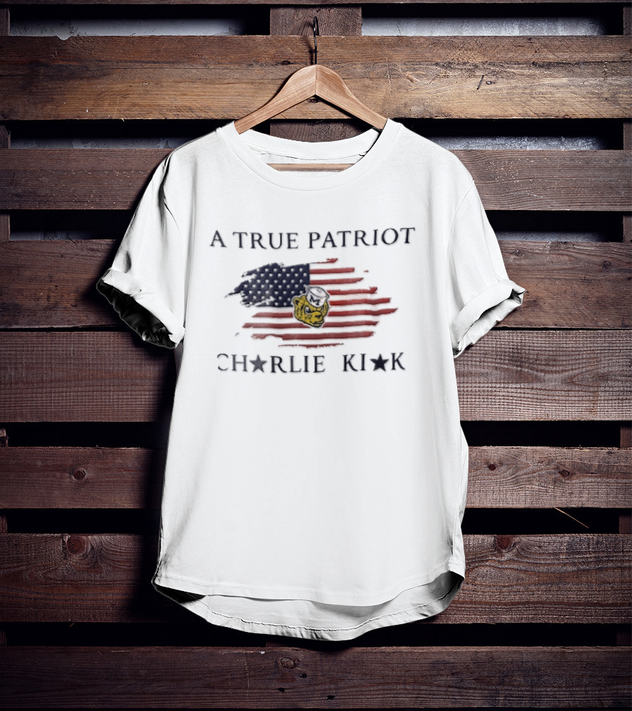 A True Patriot Charlie Kirk Distressed US Flag Wolverine Head T-Shirt