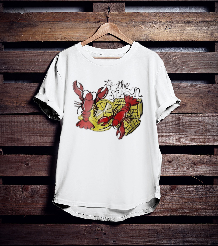 Tis The Season Distressed Cartoon Crawfish Lemon Corn Cob Fun T-Shirt