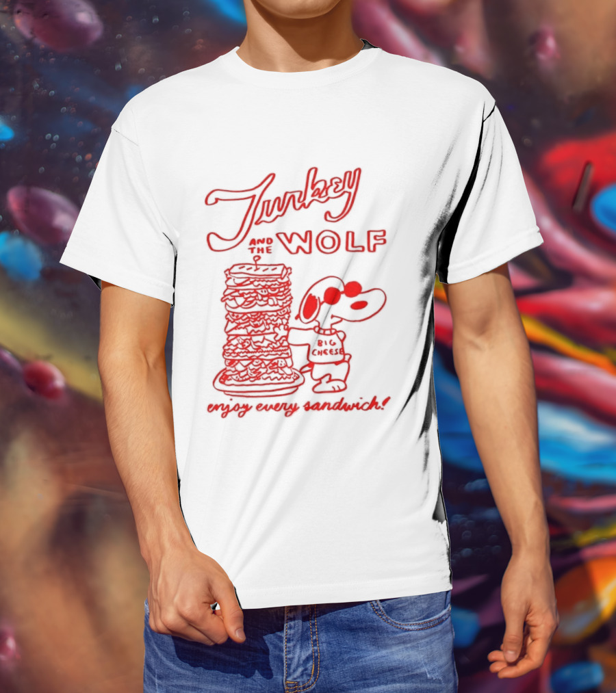 Turkey And The Wolf Big Cheese Enjoy Every Sandwich Stacked Cartoon Concept T-Shirt