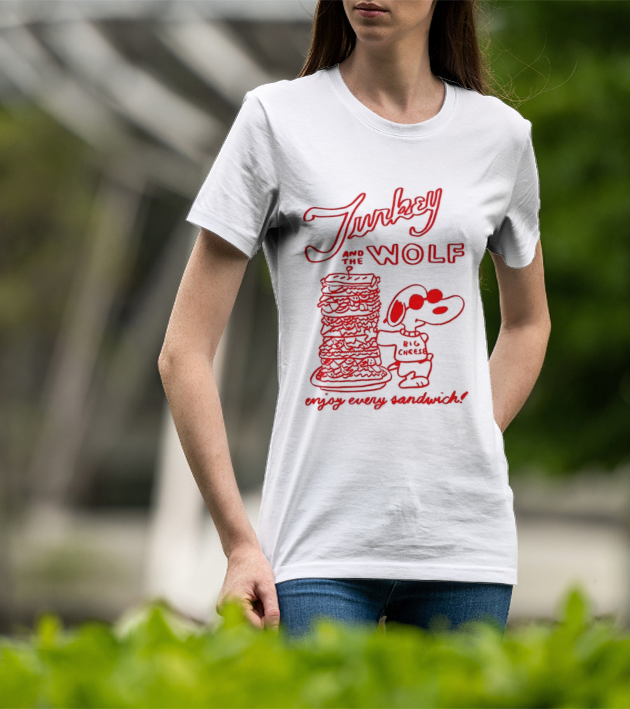 Turkey And The Wolf Big Cheese Enjoy Every Sandwich Stacked Cartoon Concept T-Shirt