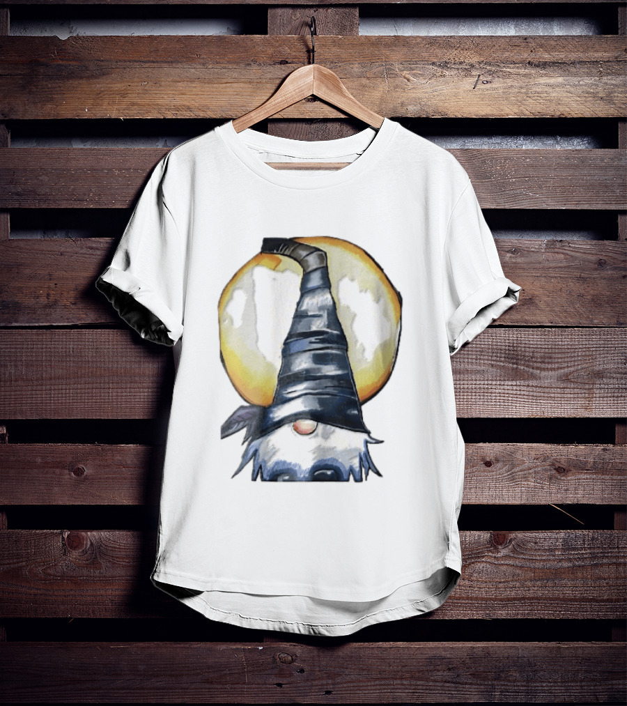 Vichys Cartoon Halloween Witch Gnome Moon Glow Hat T-Shirt