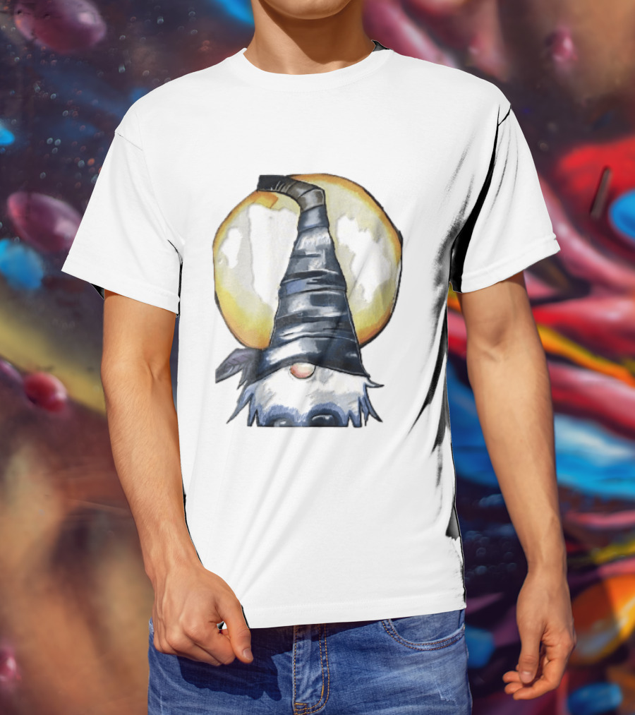 Vichys Cartoon Halloween Witch Gnome Moon Glow Hat T-Shirt