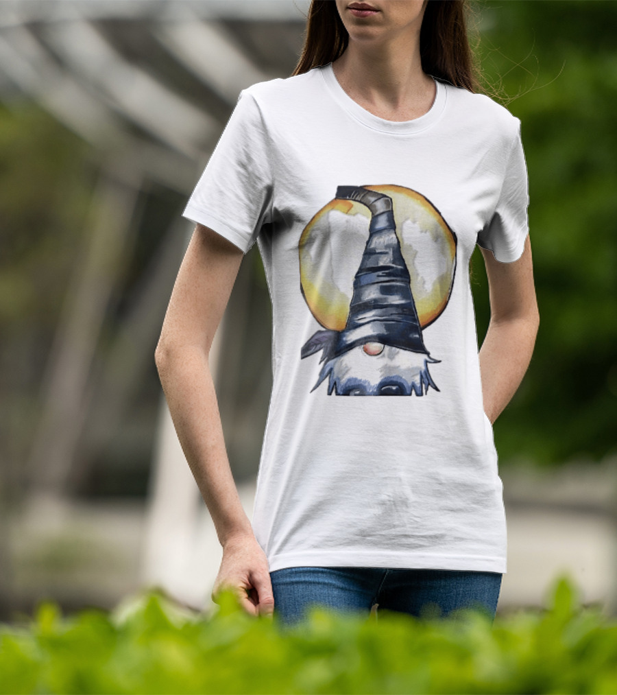 Vichys Cartoon Halloween Witch Gnome Moon Glow Hat T-Shirt