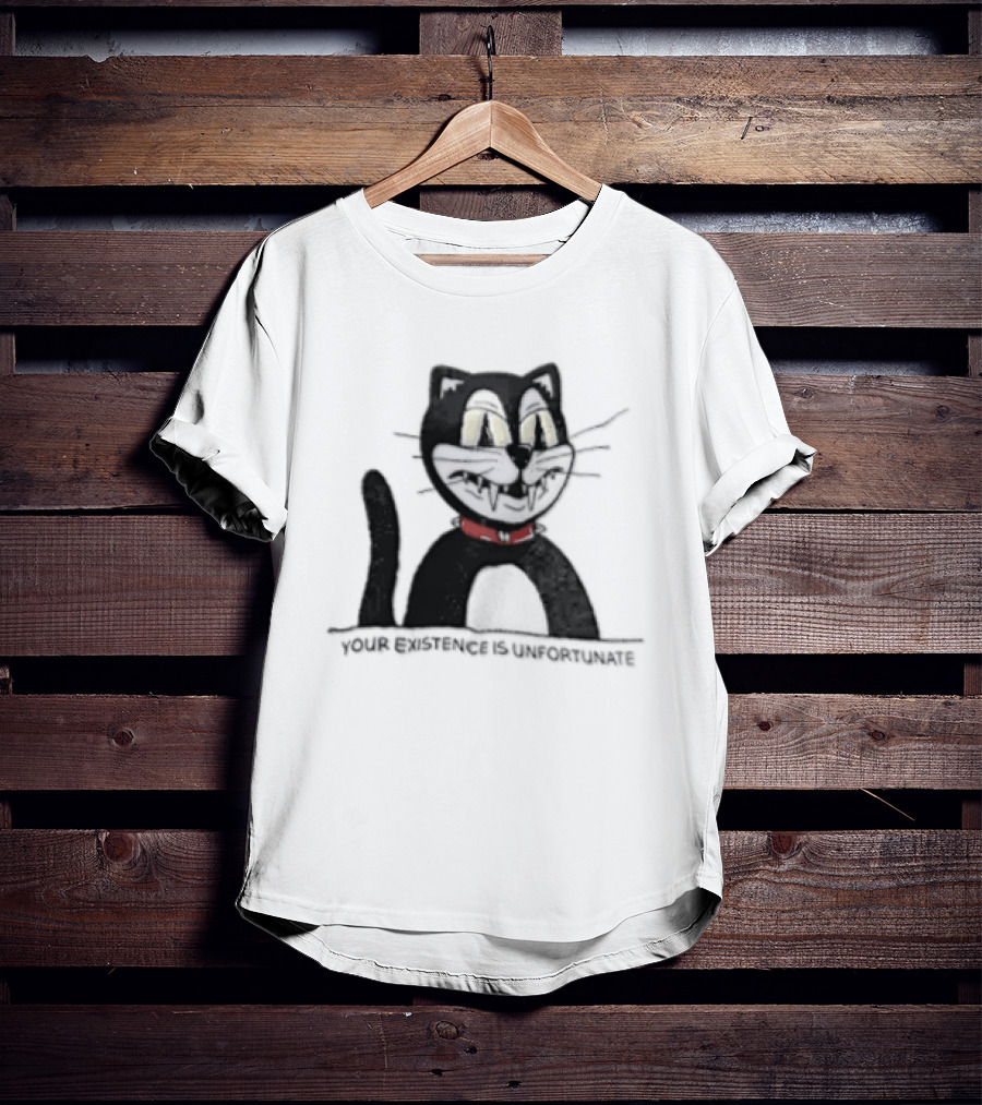 Your Existence Is Unfortunate Cat With Dark Whiskers And Red Collar T-Shirt