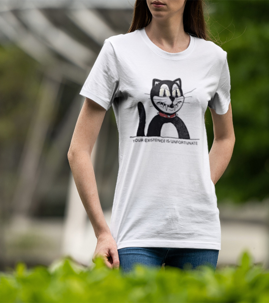 Your Existence Is Unfortunate Cat With Dark Whiskers And Red Collar T-Shirt