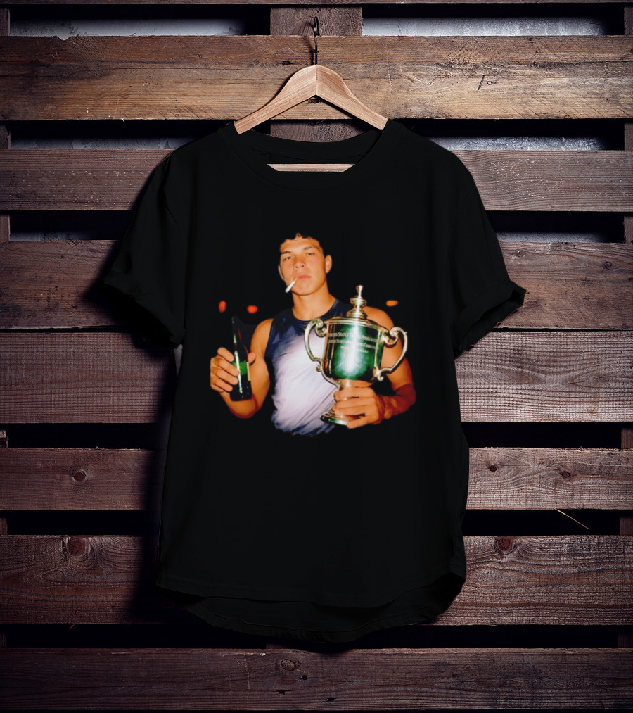 Ben Shelton Celebrating Victory With Beer And Trophy T-Shirt