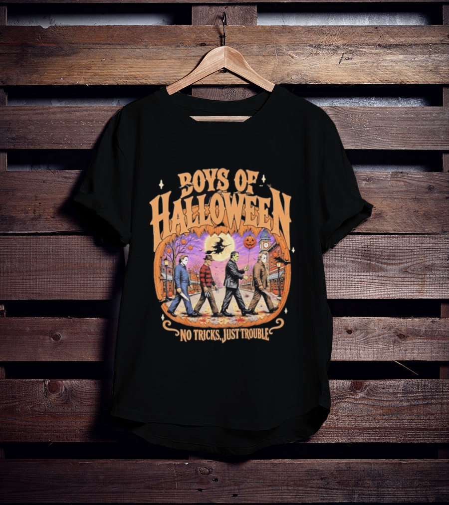 Boys Of Halloween Horror Characters Abbey Road No Tricks Just Trouble T-Shirt