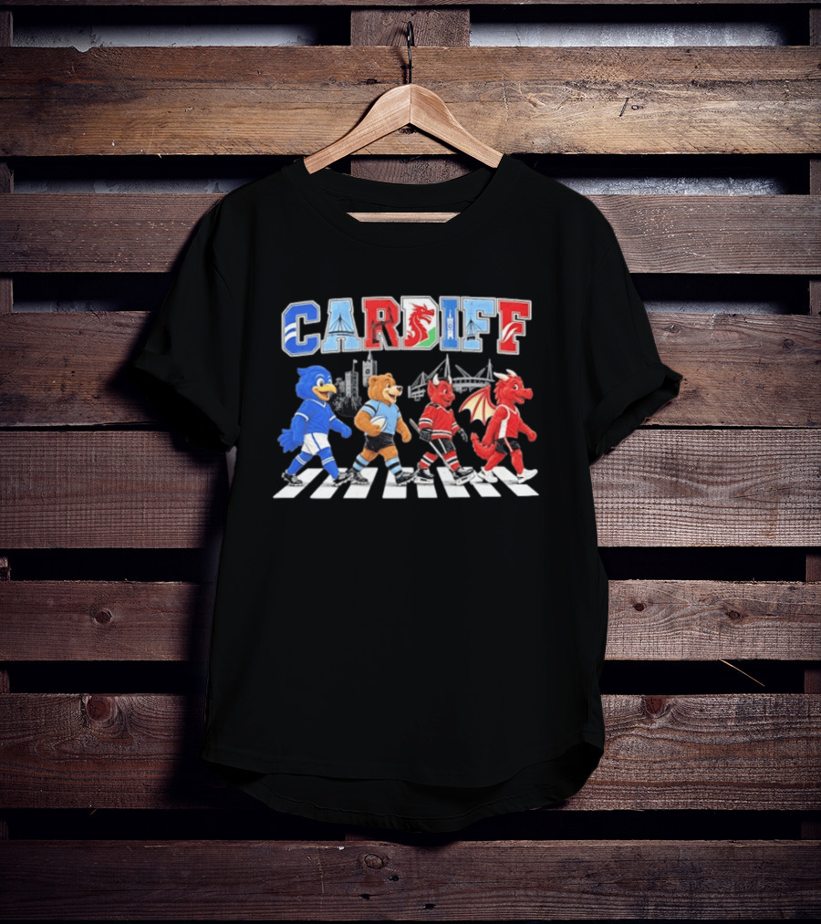 Cardiff Sports Abbey Road Parody With Cartoon Animals Crossing T-Shirt