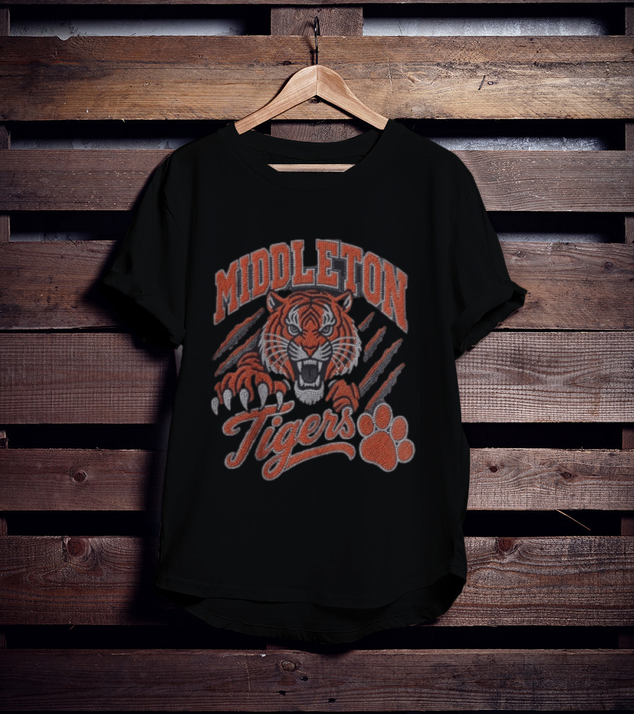 Middleton Tigers Fierce Tiger Head With Claw Marks And Paw Print T-Shirt