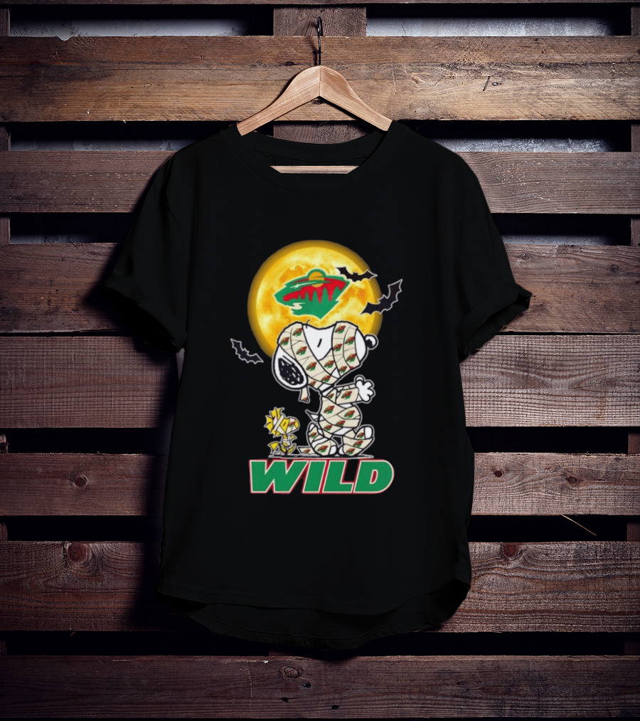 Minnesota Wild Snoopy Woodstock Mummy Halloween Moon Bats T-Shirt