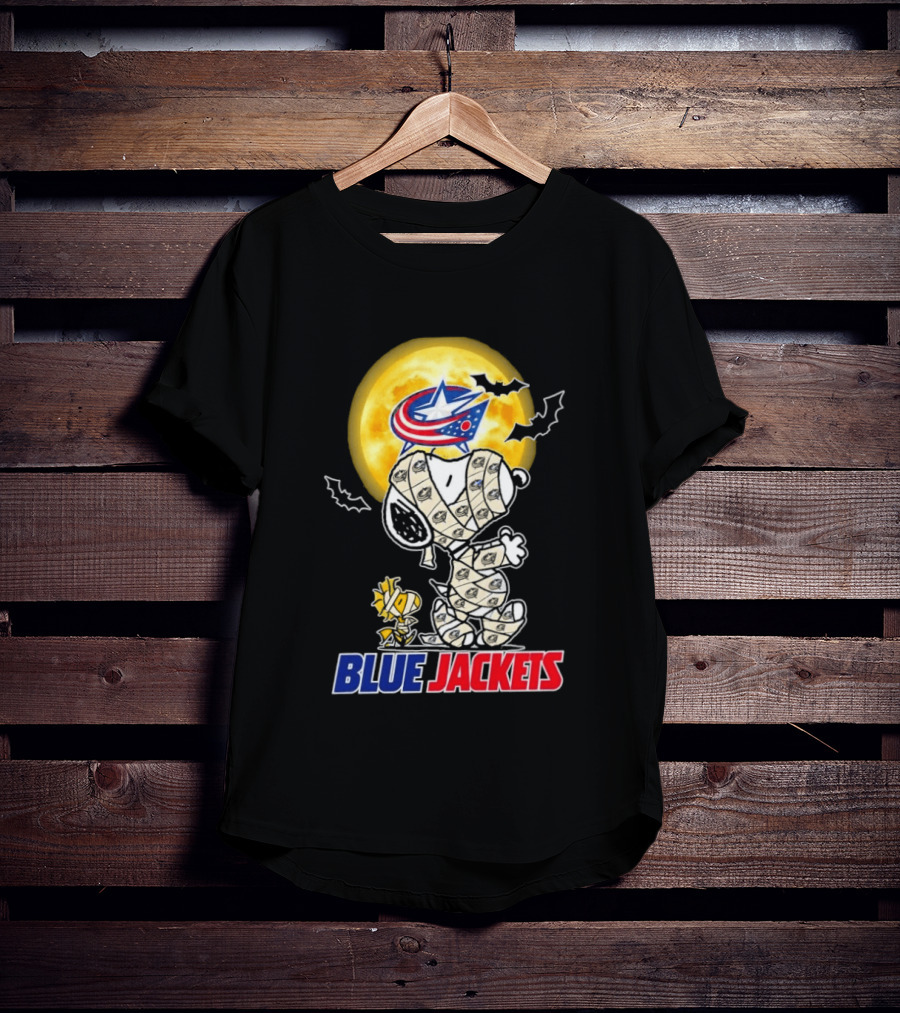 Columbus Blue Jackets Snoopy Woodstock Mummy Halloween Moon T-Shirt