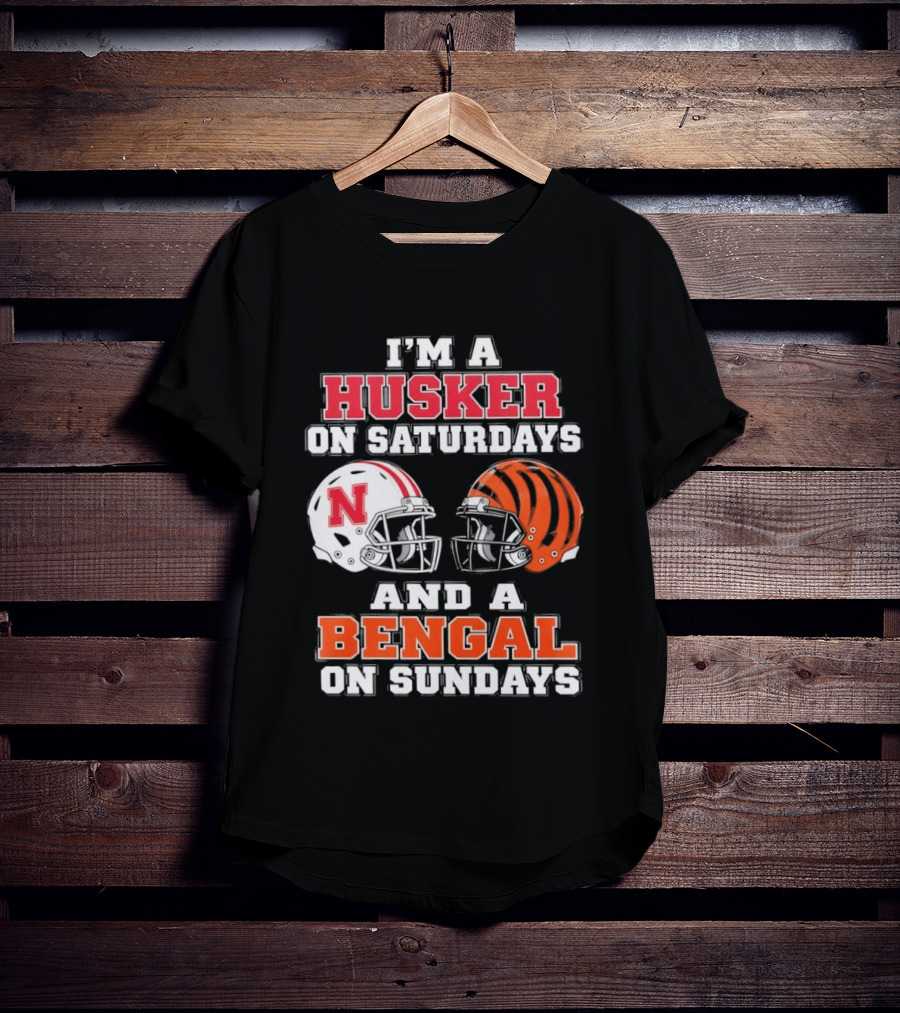 I'm A Husker On Saturdays And A Bengal On Sundays Football Helmet Team Pride T-Shirt