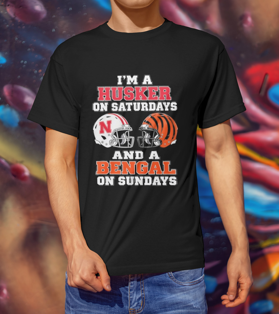 I'm A Husker On Saturdays And A Bengal On Sundays Football Helmet Team Pride T-Shirt