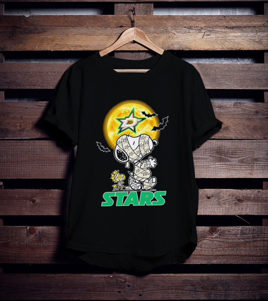 Dallas Stars Snoopy Woodstock Halloween Mummy Moon Bats T-Shirt