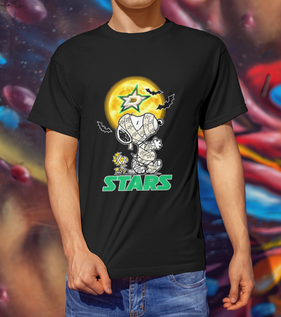 Dallas Stars Snoopy Woodstock Halloween Mummy Moon Bats T-Shirt