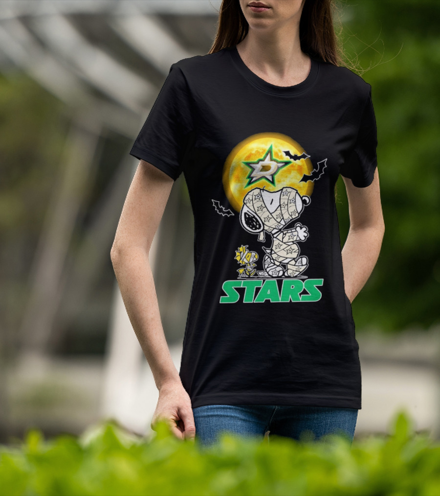 Dallas Stars Snoopy Woodstock Halloween Mummy Moon Bats T-Shirt