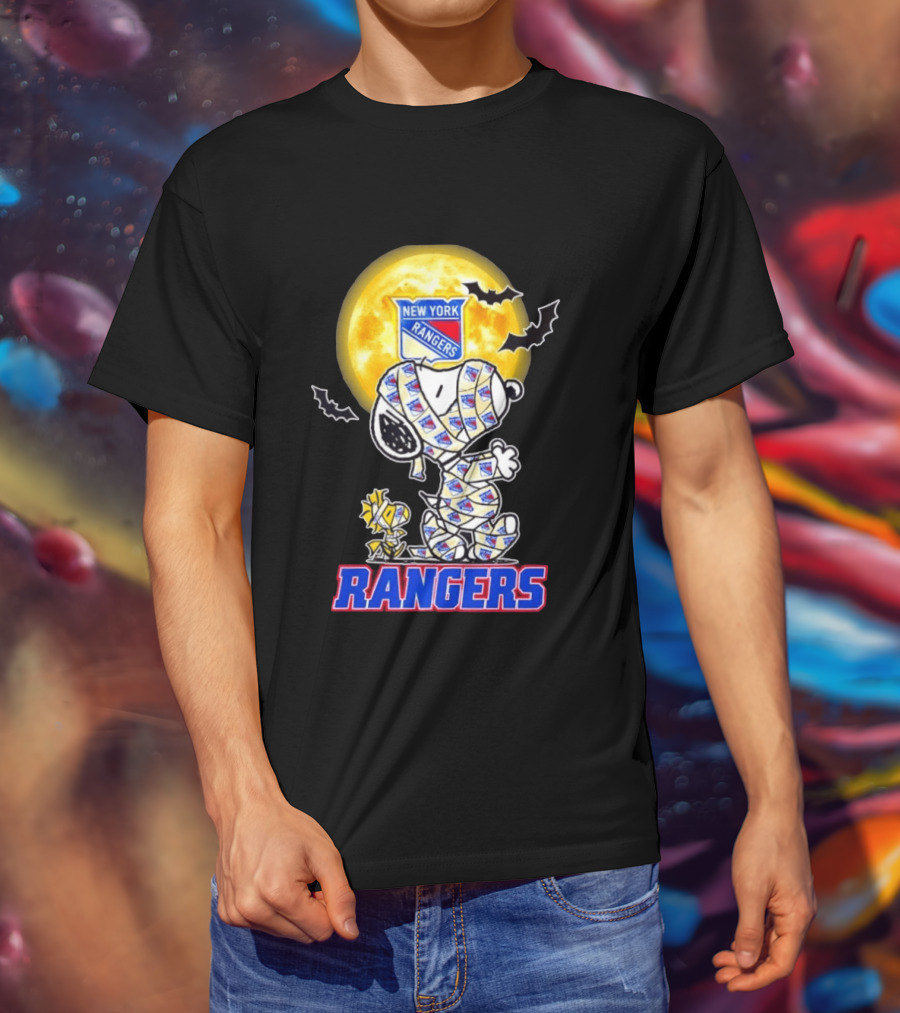 New York Rangers Snoopy Woodstock Cosplay Mummy Halloween Moon Bats T-Shirt