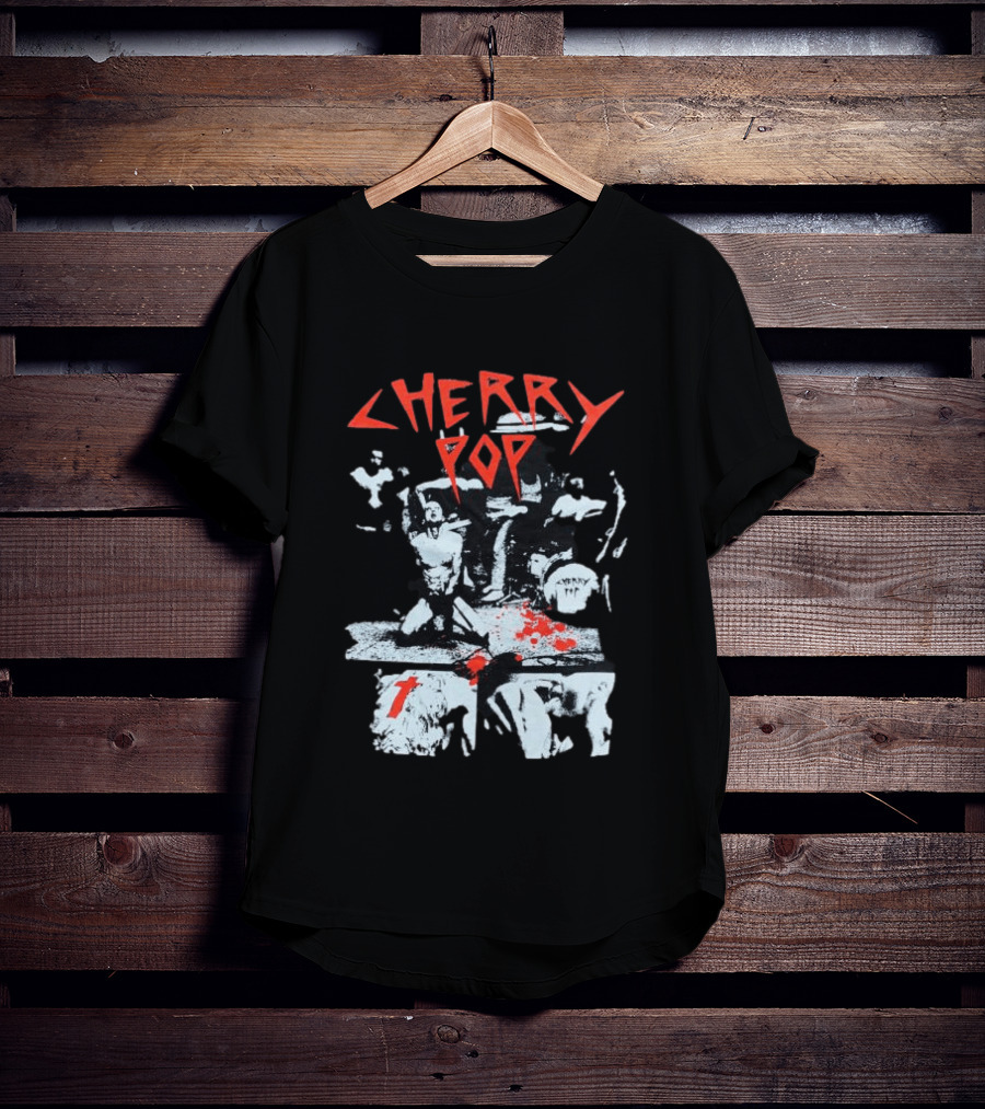 Iamjmsn Store Cherry Pop Black Vintage Rock Aesthetic T-Shirt