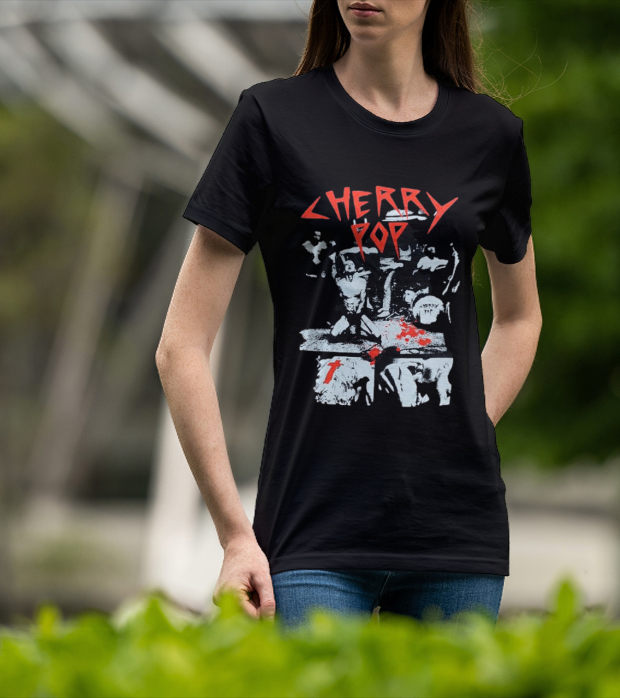 Iamjmsn Store Cherry Pop Black Vintage Rock Aesthetic T-Shirt