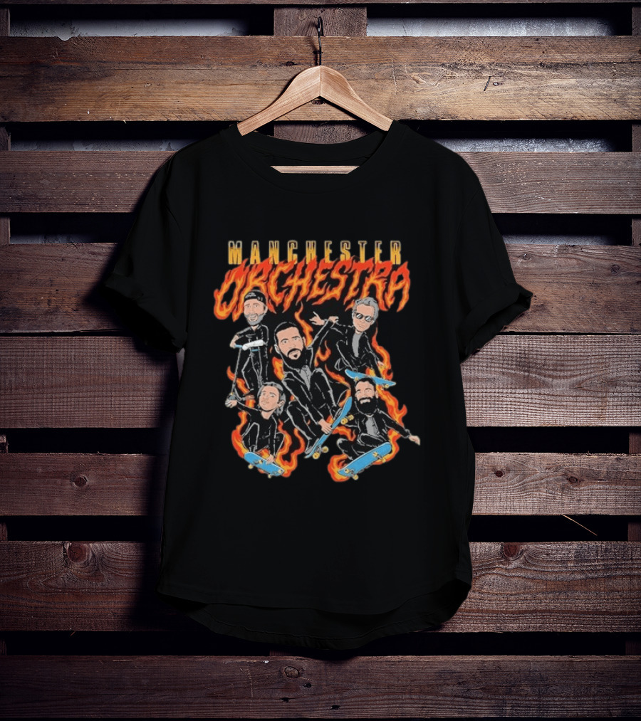 Manchester Orchestra Cartoon Band Skateboarding Fire T-Shirt