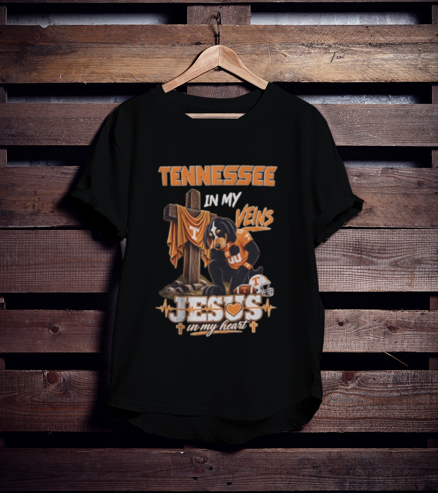 Tennessee In My Veins Jesus In My Heart Dog Cross Football Helmet T-Shirt