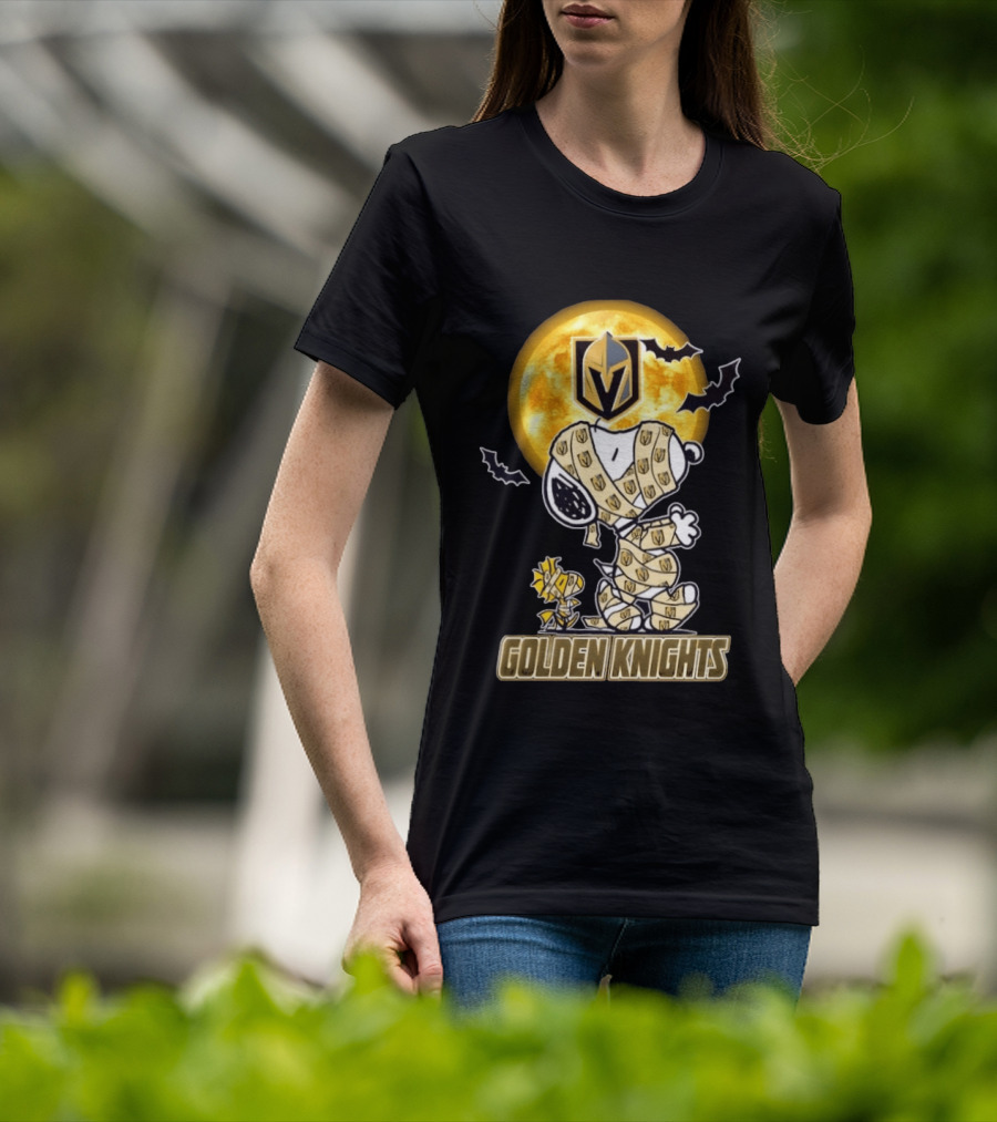 Vegas Golden Knights Snoopy Woodstock Mummy Halloween Moon T-Shirt