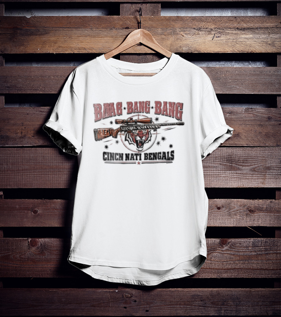 Cincinnati Bengals Baag Bang Bang Sniper Rifle Tiger Head Distressed T-Shirt