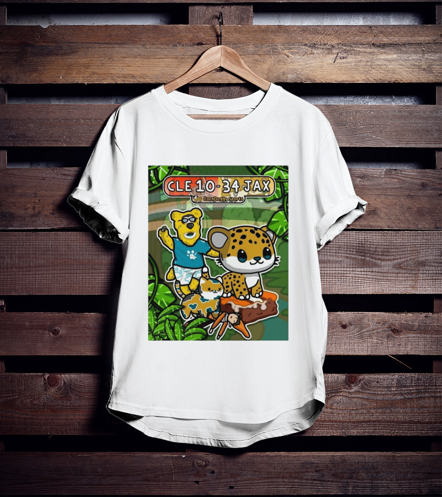 CornDoggy Sports CLE 10 34 JAX Cleveland Browns Vs Jacksonville Jaguars Cartoon Animals T-Shirt