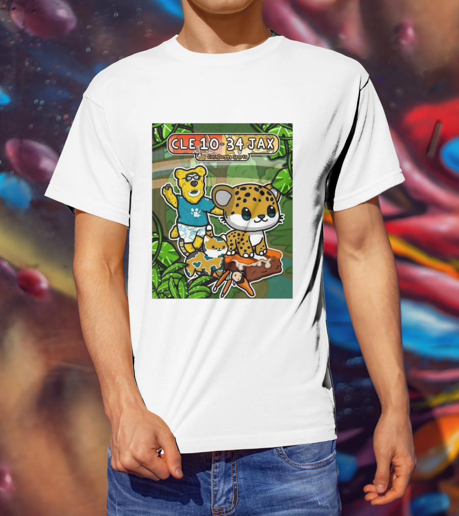 CornDoggy Sports CLE 10 34 JAX Cleveland Browns Vs Jacksonville Jaguars Cartoon Animals T-Shirt