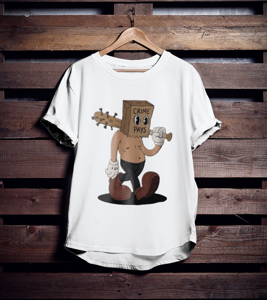 Crime Pays Cartoon Character With Spiked Bat T-Shirt