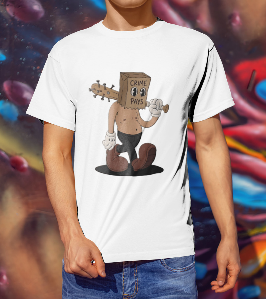 Crime Pays Cartoon Character With Spiked Bat T-Shirt