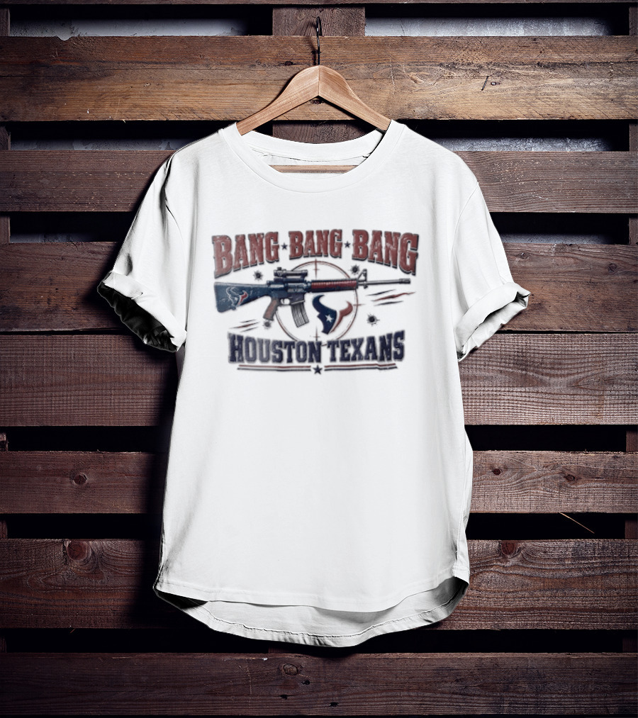 Bang Bang Bang Houston Texans Distressed Rifle Target Bullet Holes T-Shirt