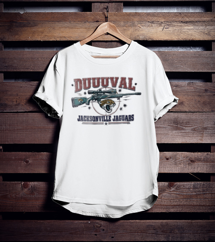 DUUUVAL Jacksonville Jaguars Sniper Rifle Crosshair Bullet Holes T-Shirt