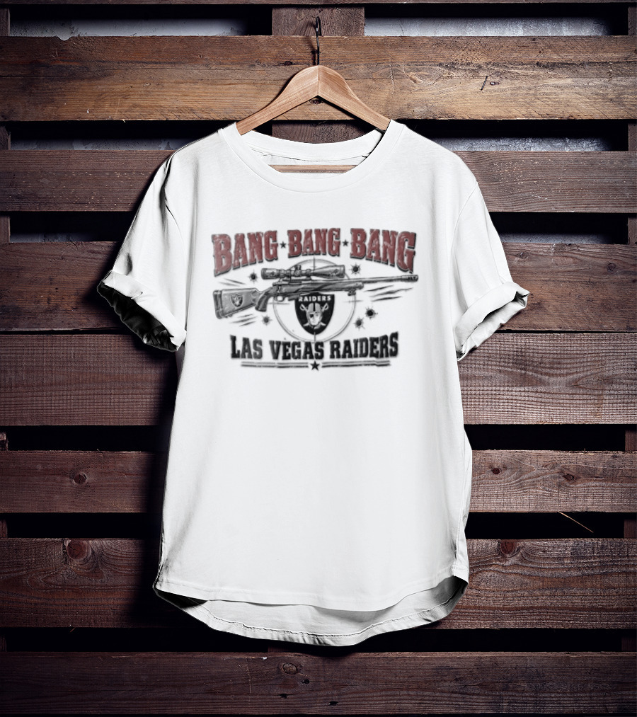 Las Vegas Raiders Bang Bang Bang Rifle Crosshairs Bullet Holes Distressed T-Shirt