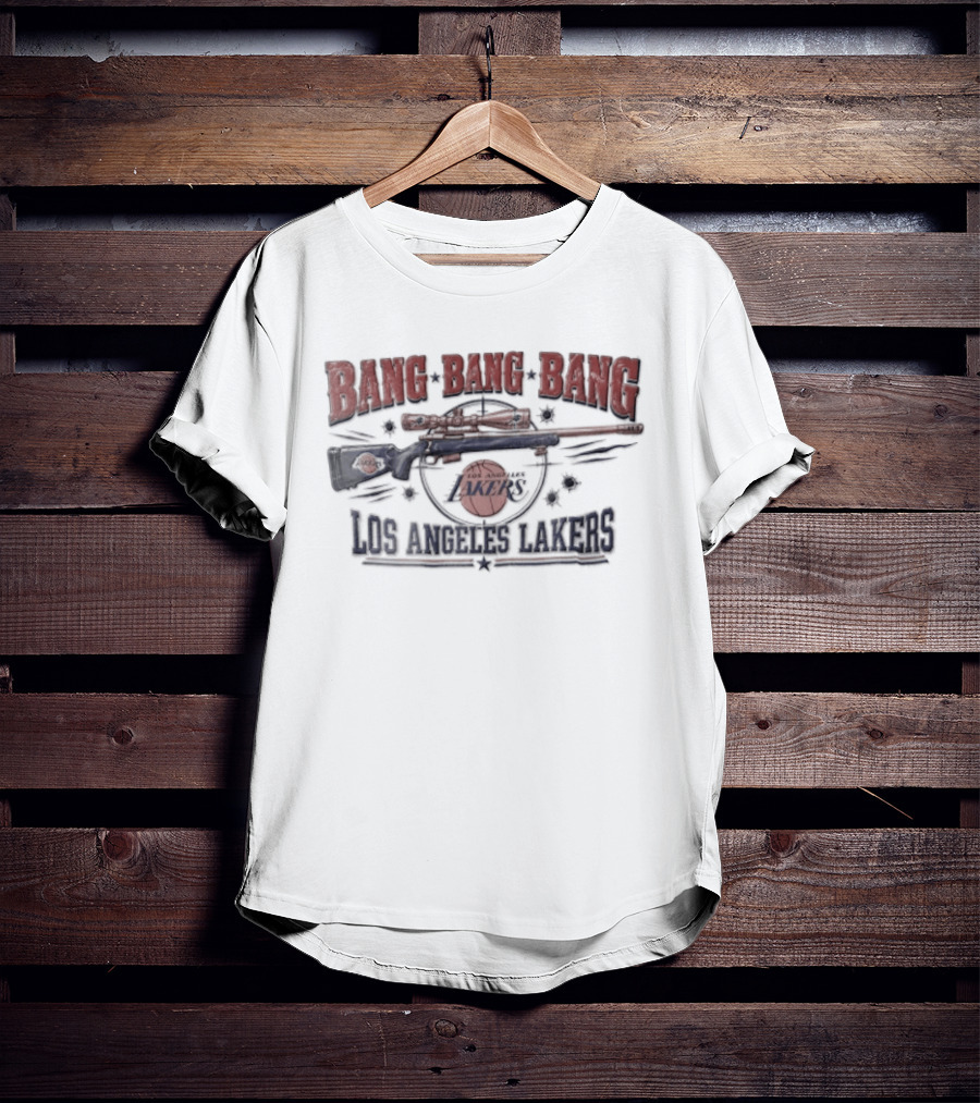 Los Angeles Lakers Bang Sniper Rifle Scope Bullet Holes NBA Basketball T-Shirt