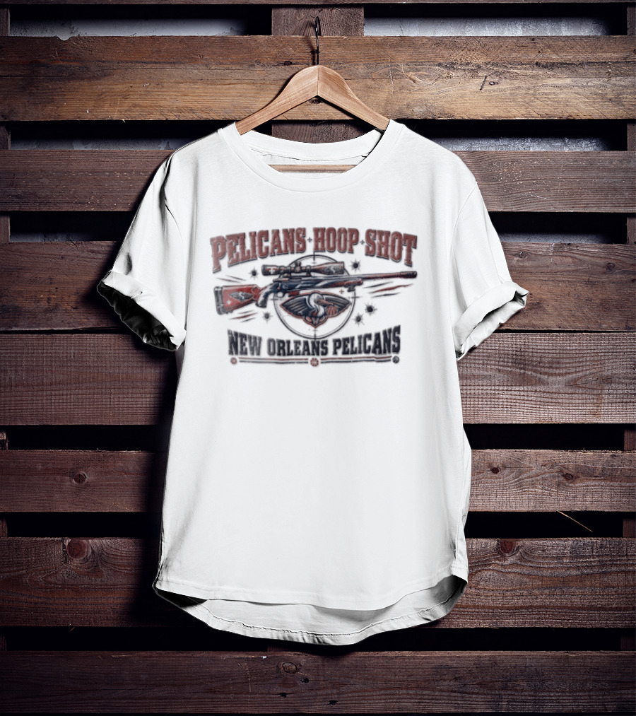 New Orleans Pelicans Hoop Shot Sniper Rifle Crosshair Bullet Holes Distressed T-Shirt