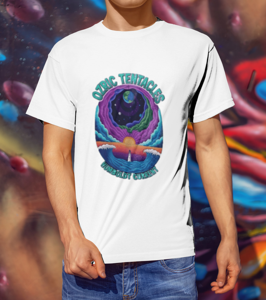 Ozric Tentacles Humboldt Current Ocean Lighthouse Sunset Planet Waves T-Shirt