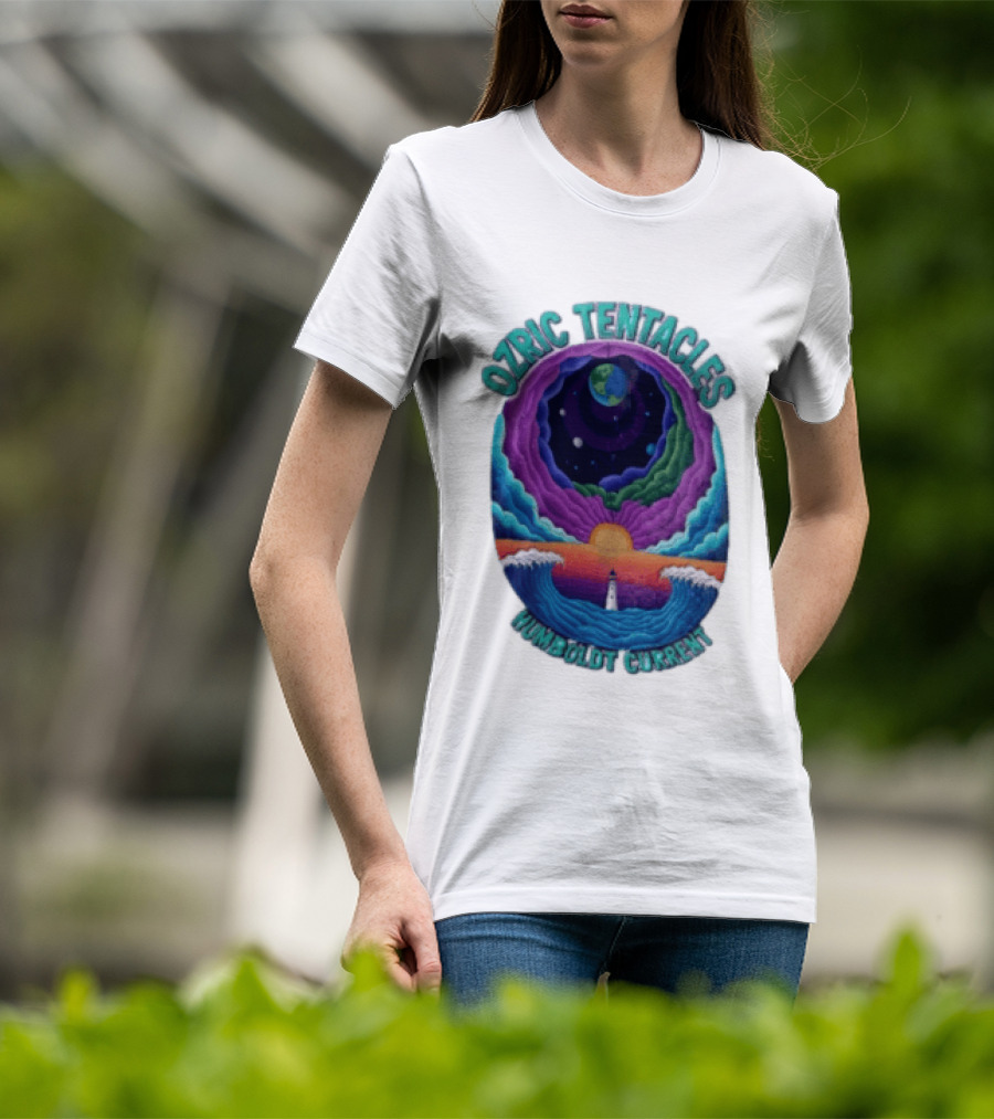 Ozric Tentacles Humboldt Current Ocean Lighthouse Sunset Planet Waves T-Shirt