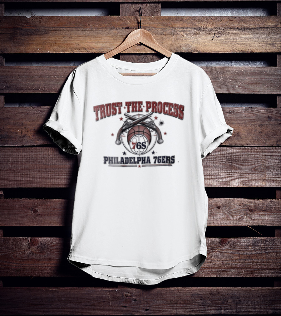Philadelphia 76ers Trust The Process Crossed Pistols Basketball Distressed T-Shirt