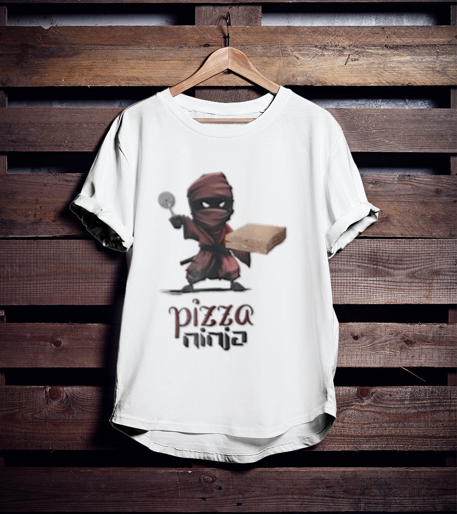 Pizza Ninja Red Masked Cartoon Figure Holding Cardboard Box T-Shirt