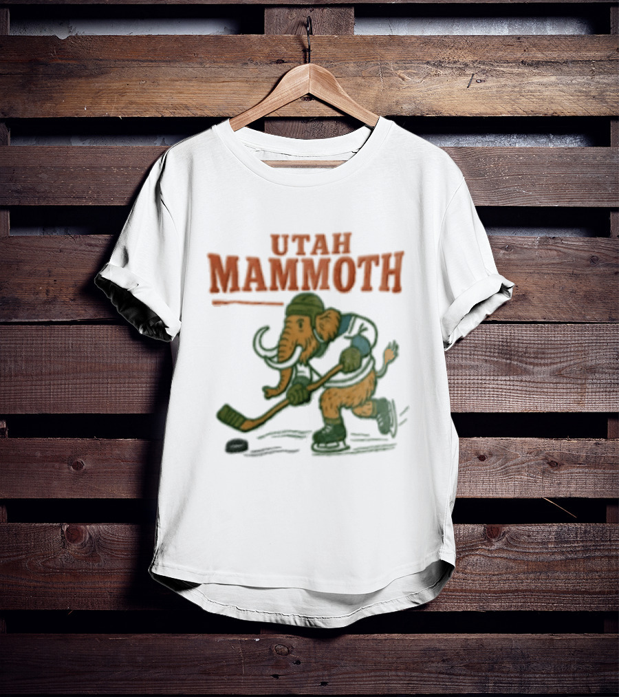 Utah Mammoth Hockey Player Mammoth Playing Hockey T-Shirt