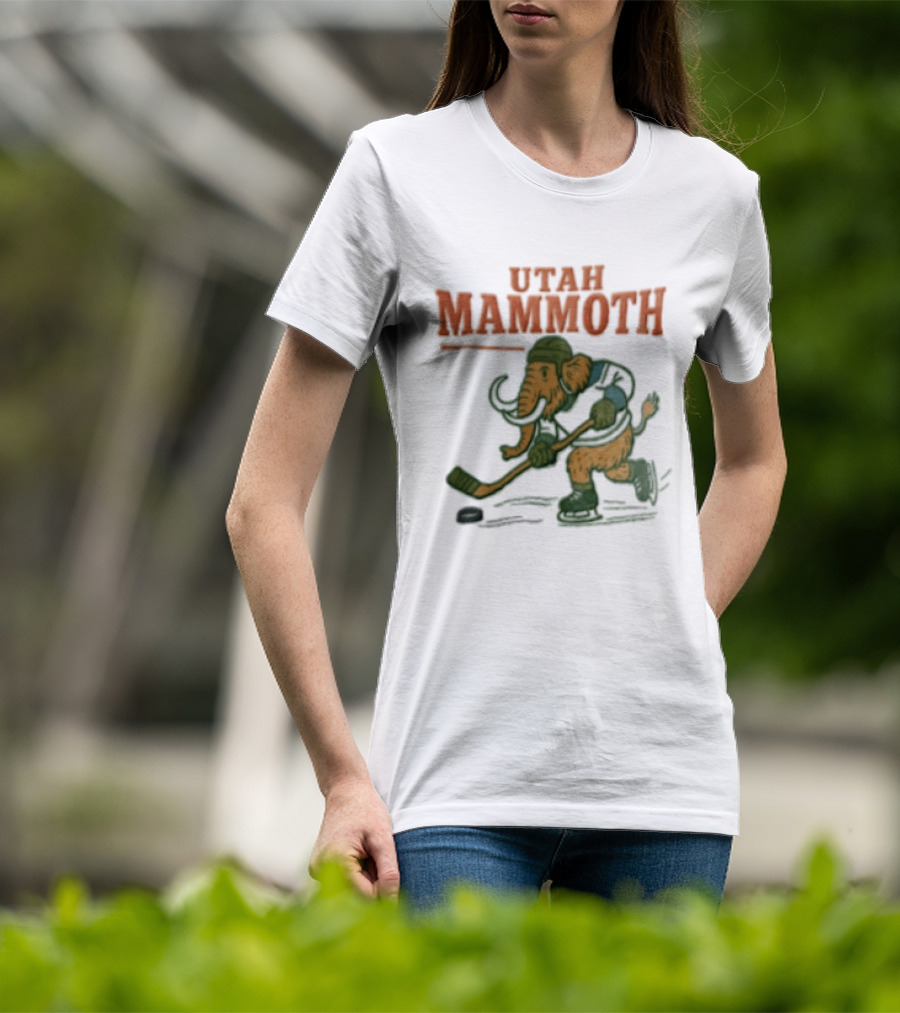 Utah Mammoth Hockey Player Mammoth Playing Hockey T-Shirt