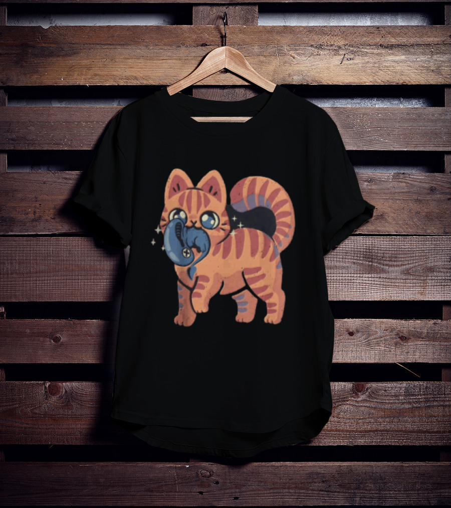 Alien Cat Meets Cartoon Striped Cosmic Creature T-Shirt