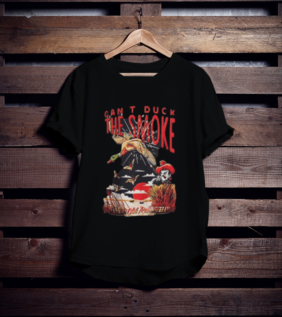 Can't Duck The Smoke Old Row Duck Hunting Scenic Sunset And Cowboy T-Shirt