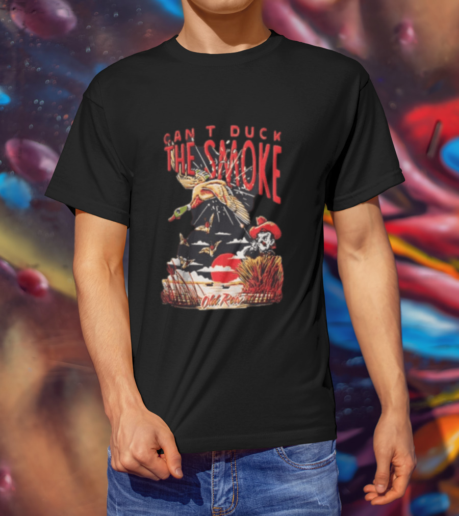 Can't Duck The Smoke Old Row Duck Hunting Scenic Sunset And Cowboy T-Shirt